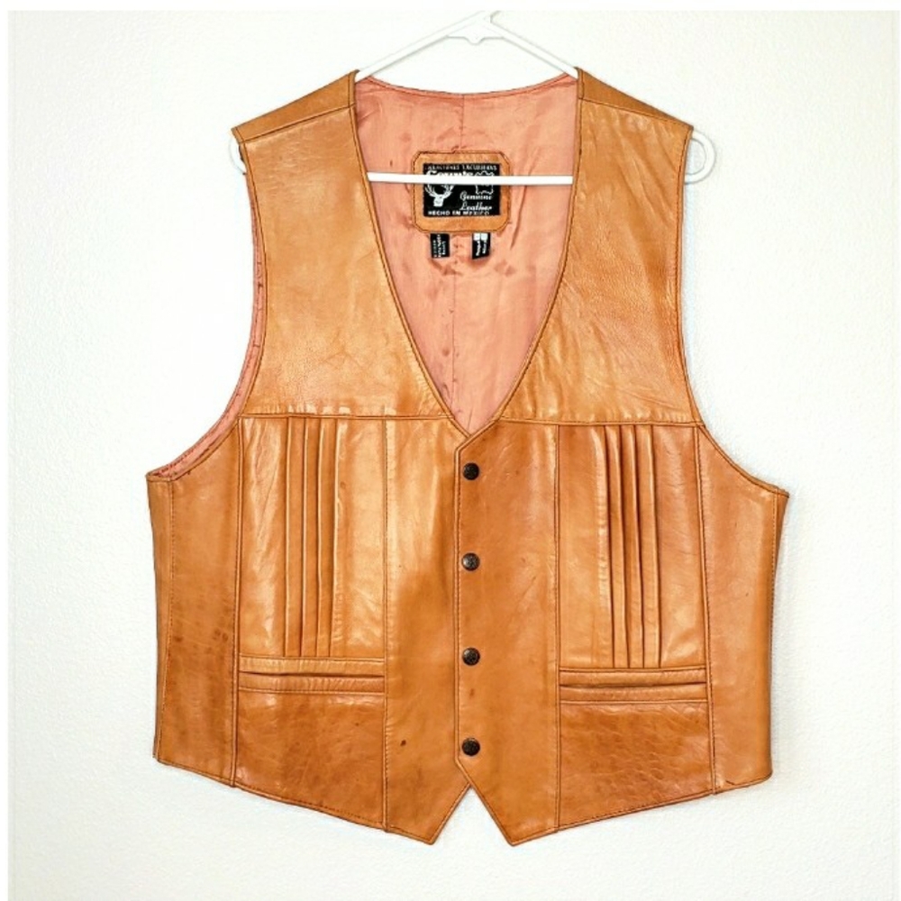 Cevy's vintage genuine leather western vest Sz 48 - Picture 1 of 11